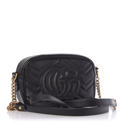 Gucci Calfskin Matelasse Mini GG Marmont Chain Shoulder Bag Black 3 of 9