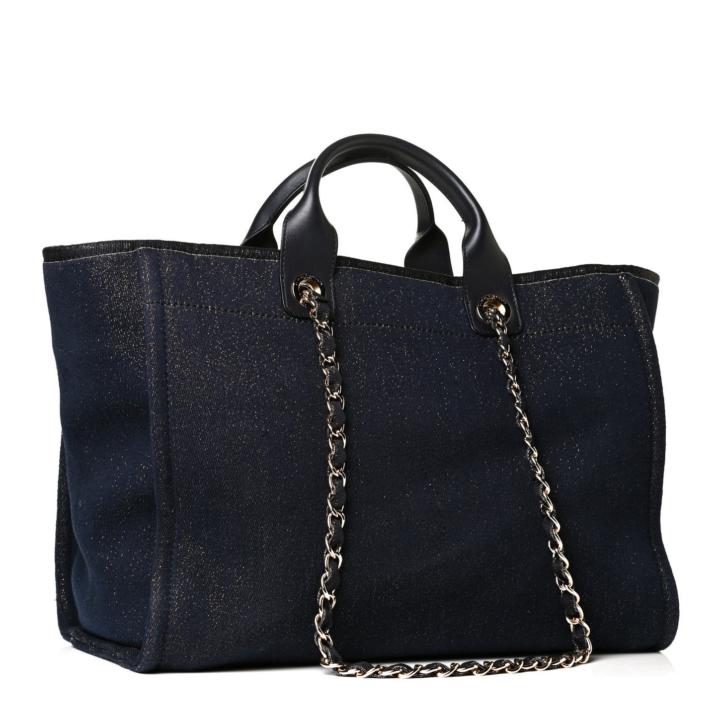Lurex Canvas Medium Deauville Tote Navy Blue Gold
