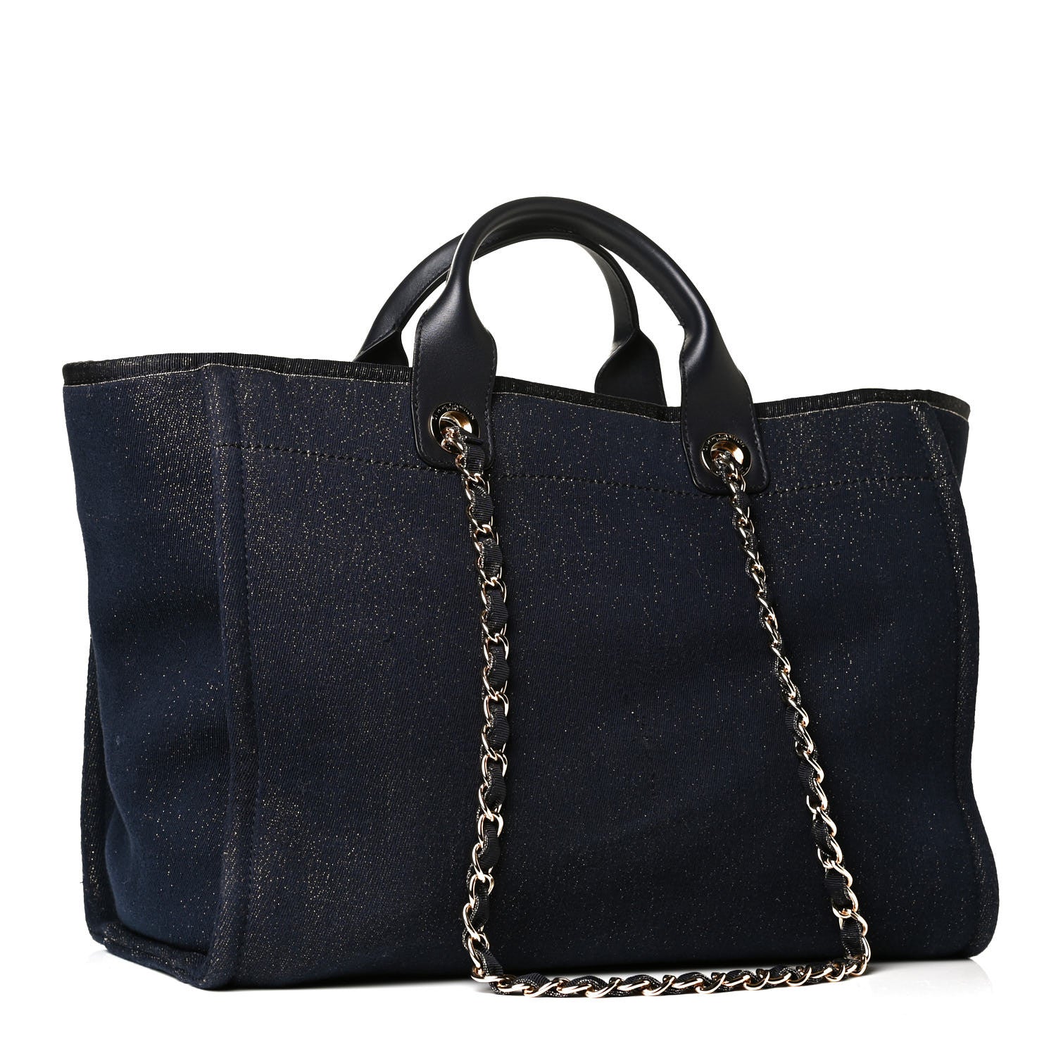 Chanel Lurex Canvas Medium Deauville Tote Navy Blue Gold 2 of 8