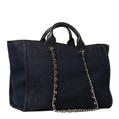 Chanel Lurex Canvas Medium Deauville Tote Navy Blue Gold 2 of 8