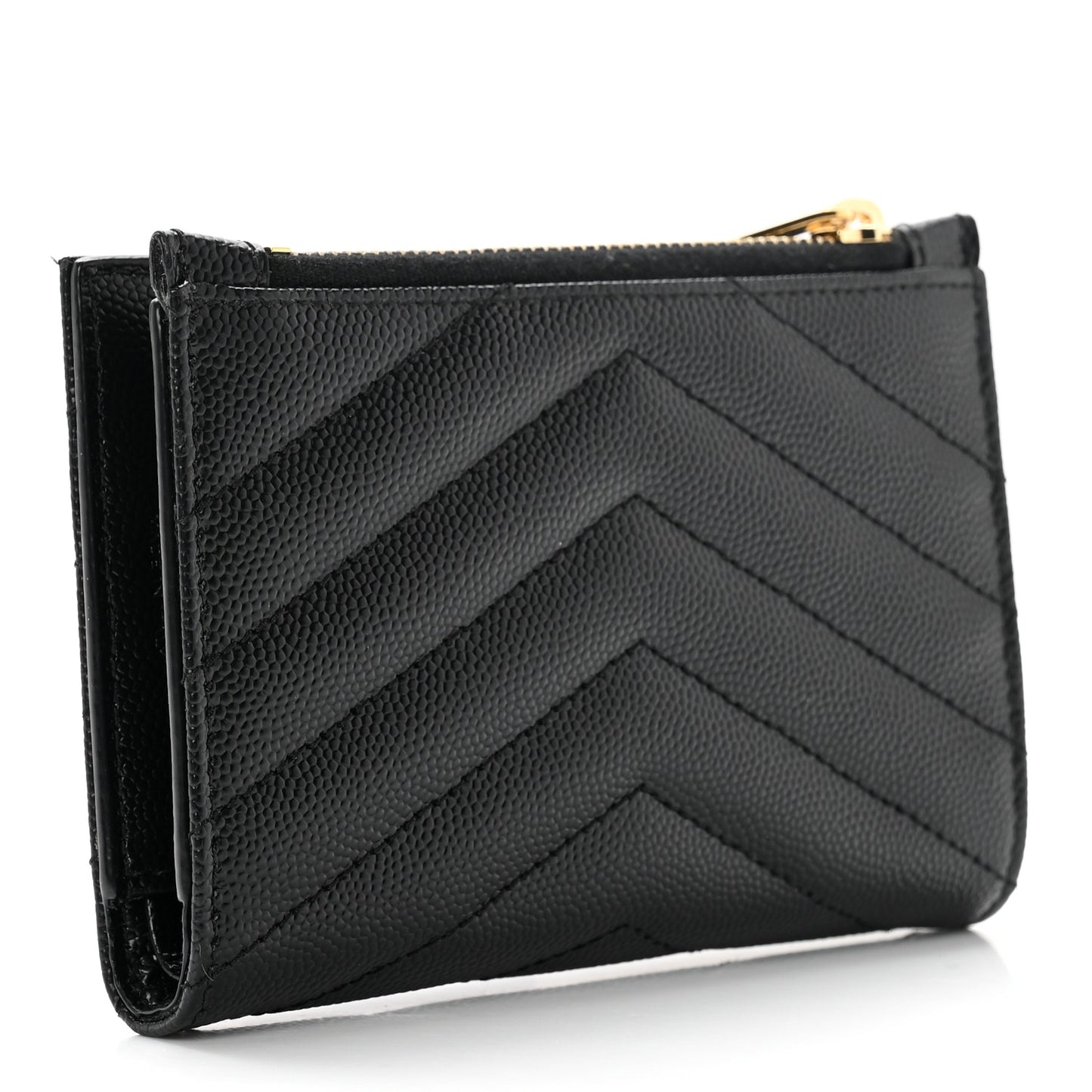 Grain De Poudre Matelasse Chevron Monogram Zipped Two-Part Wallet Black