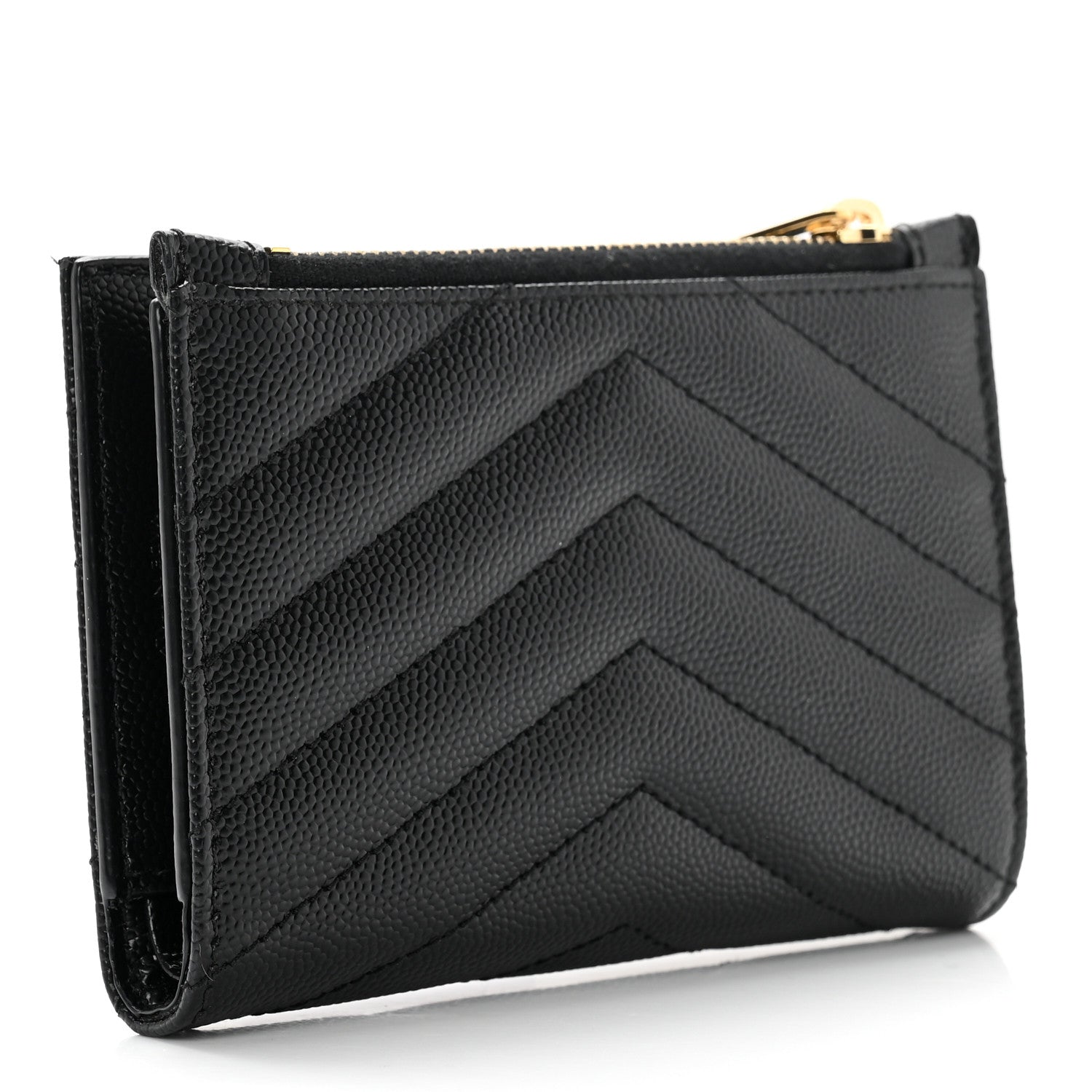 Saint Laurent Grain De Poudre Matelasse Chevron Monogram Zipped Two-Part Wallet Black 3 of 6
