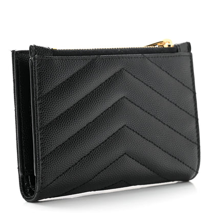 Saint Laurent Grain De Poudre Matelasse Chevron Monogram Zipped Two-Part Wallet Black 3 of 6