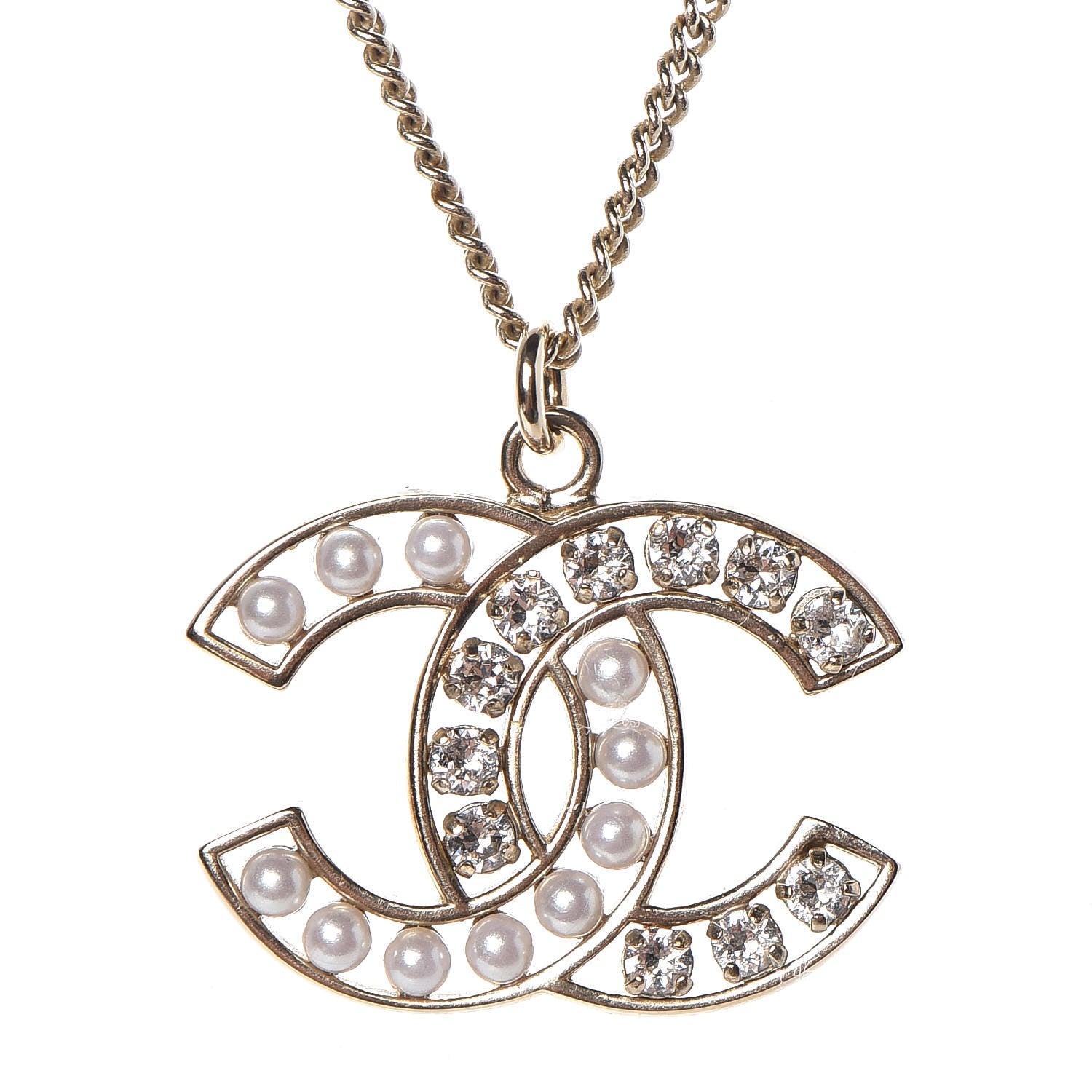 Chanel Crystal Pearl CC Pendant Necklace Gold 5 of 6