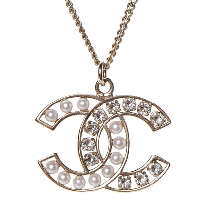 Chanel Crystal Pearl CC Pendant Necklace Gold 5 of 6