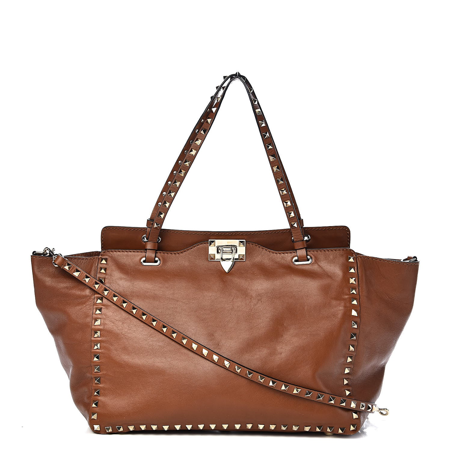 Valentino Garavani Vitello Medium Rockstud Tote Camel 1 of 16
