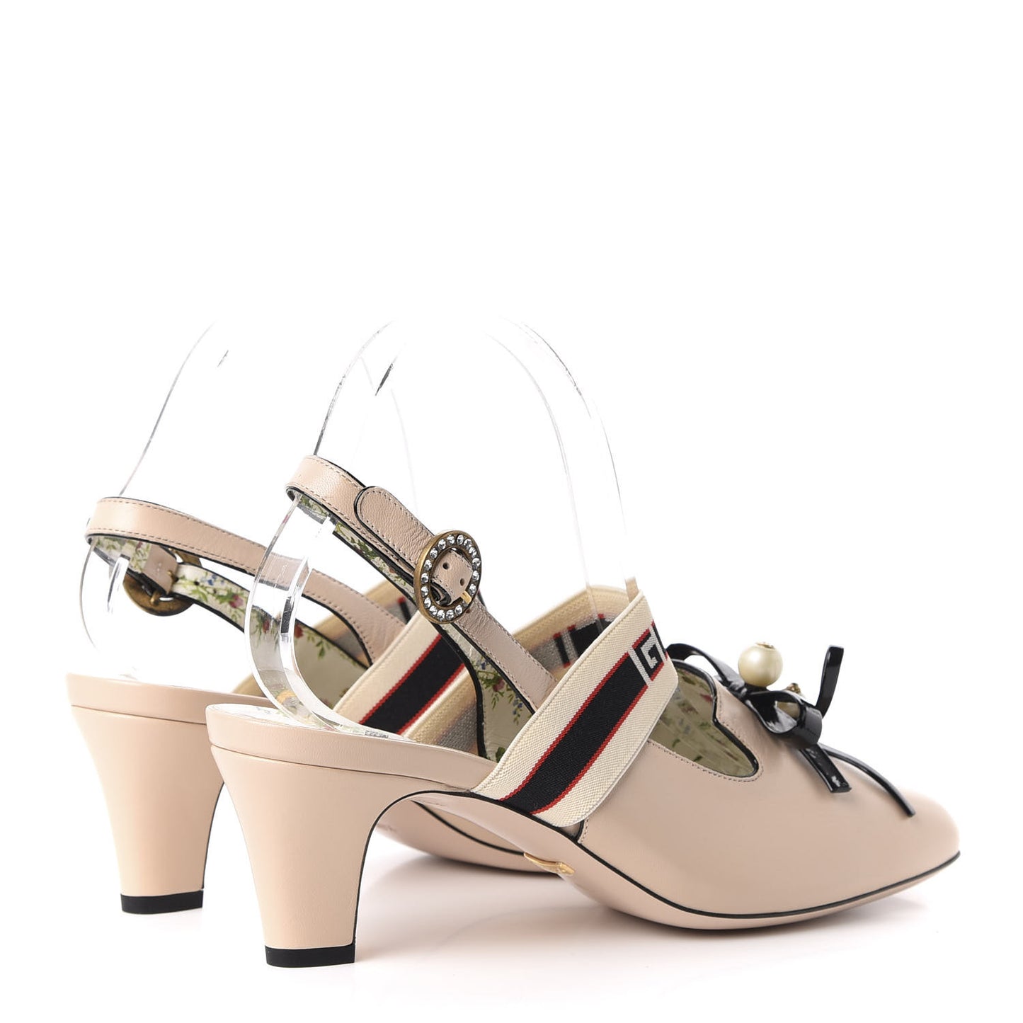 Malaga Kid Bow Ace Stripe Mid Heel Slingback Pumps 40.5 Beige
