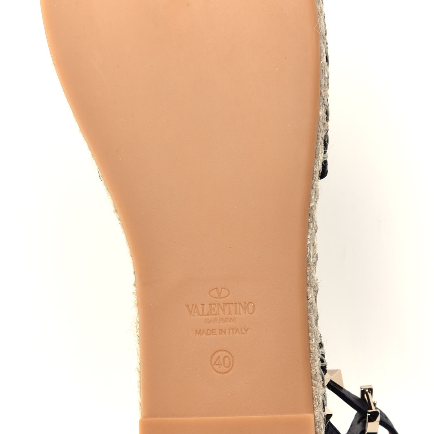 Valentino Garavani Grained Calfskin Rockstud Ankle Wrap Espadrille 20mm Flats 40 Black Light Cuir Natural 8 of 10