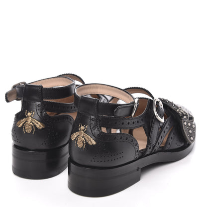Gucci Calfskin Bee Embroidered Womens Queercore Brogue Wingtip Monk Strap Loafers 37 Black 4 of 8
