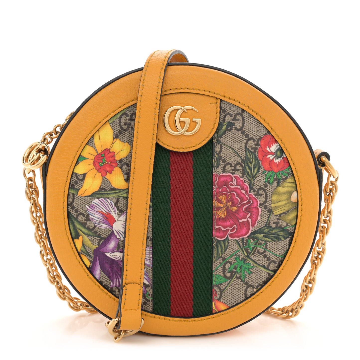 GG Supreme Monogram Flora Web Mini Ophidia Round Shoulder Bag Beige Multicolor Crop