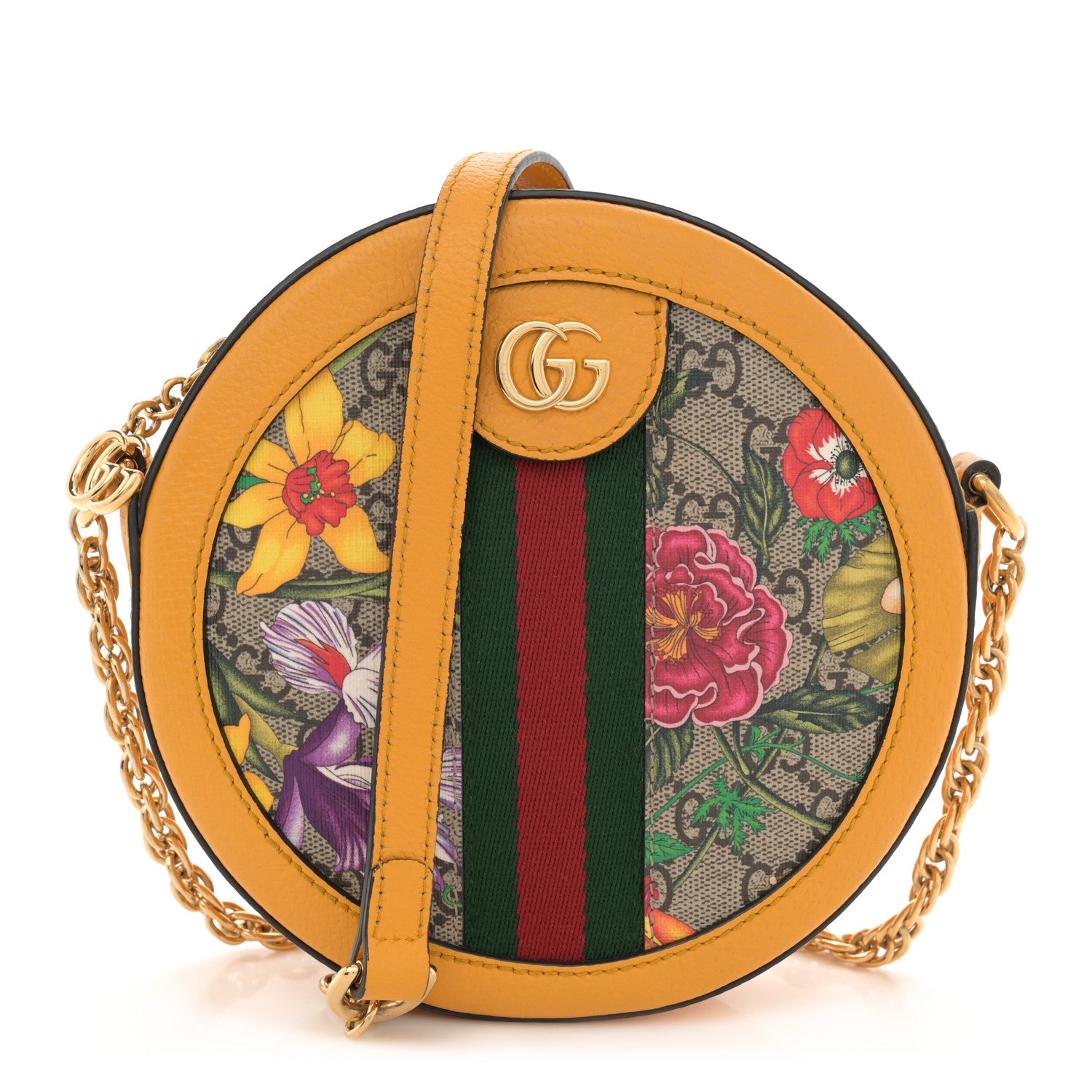 Gucci GG Supreme Monogram Flora Web Mini Ophidia Round Shoulder Bag Beige Multicolor Crop 1 of 14