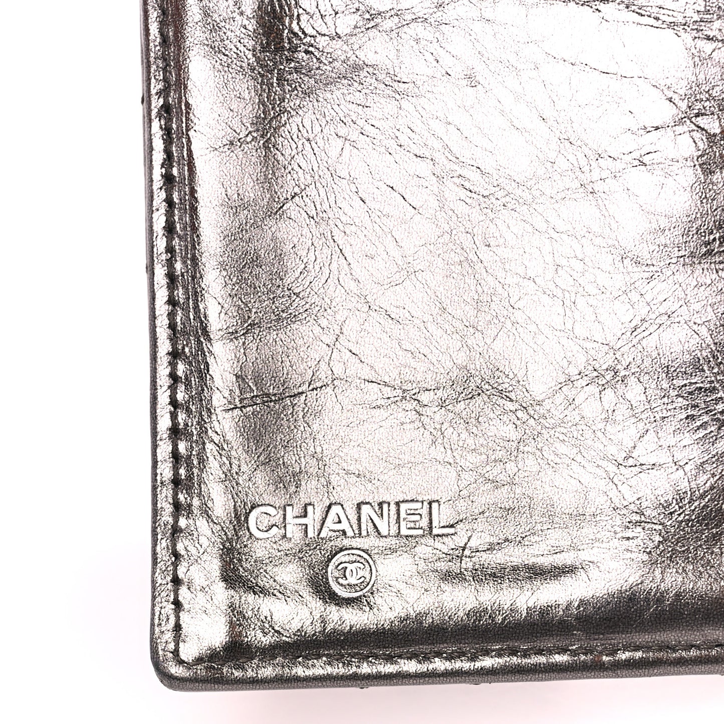 Metallic Calfskin Striped Quilted Reissue Flap Wallet Dark Silver