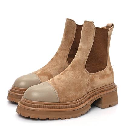 Chanel Suede Lambskin Cap Toe Ankle Boots 37.5 Light Brown 3 of 9
