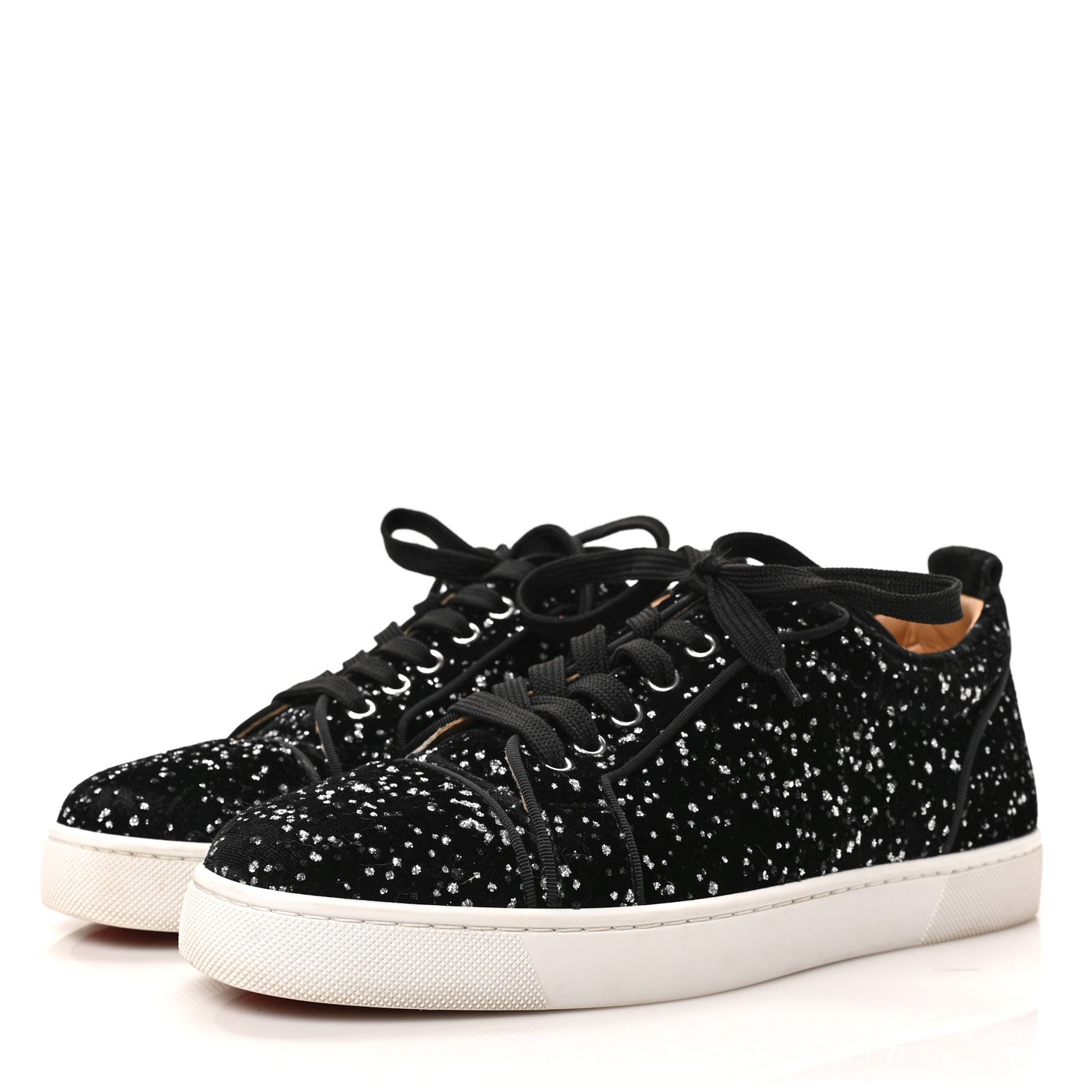 Christian Louboutin Velvet Glitter Men's Louis Junior Flat Sneakers 40 Black Silver 3 of 7