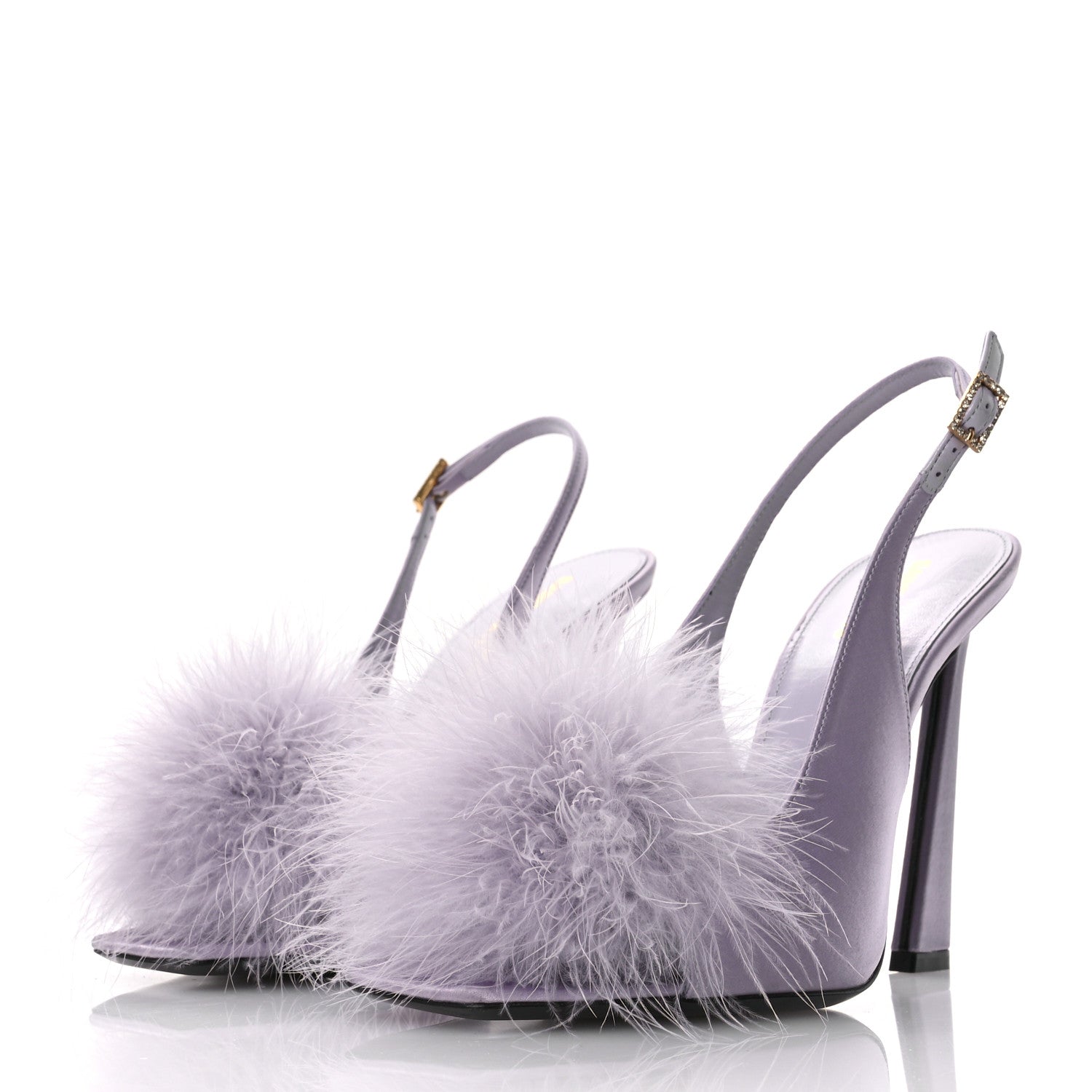 Saint Laurent Crepe Satin Mae Feathered Sandals Slight 37.5 Poly Grey 4 of 9