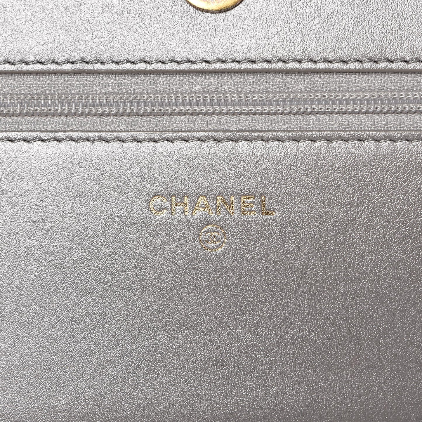 Cracked Metallic Calfskin Quilted Boy Wallet On Chain WOC Dark Silver
