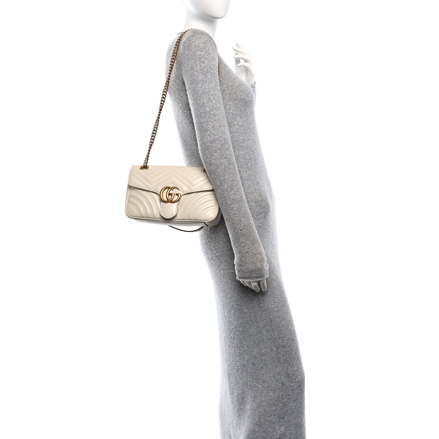 Gucci Calfskin Matelasse Small GG Marmont Shoulder Bag White 2 of 11