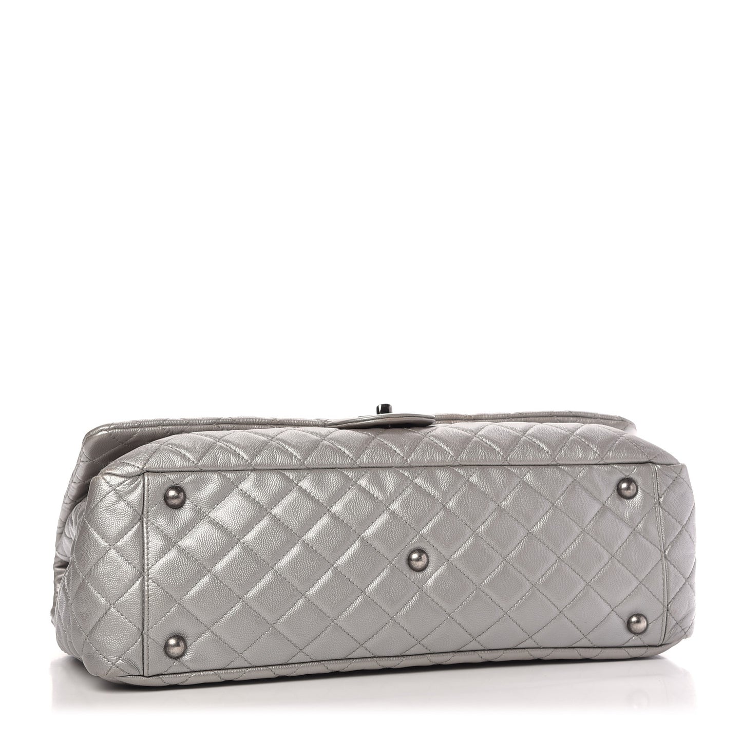 Metallic Caviar Quilted XXL Travel Flap Bag Silver