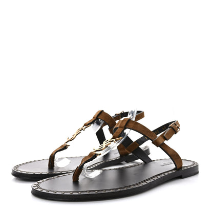 Saint Laurent Suede Cassandra Monogram Sandals 40 Brown 3 of 8