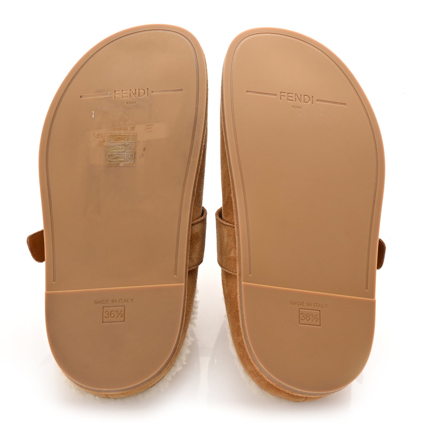 Suede Shearling Fendi Feel Buckled Clogs 36.5 Caramel Latte