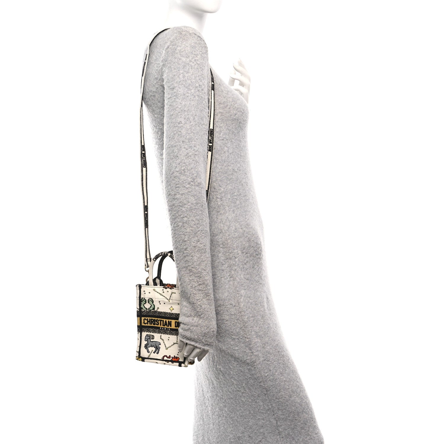 Christian Dior Canvas Embroidered Pixel Zodiac Mini Book Tote Phone Bag Latte Multicolor 2 of 10
