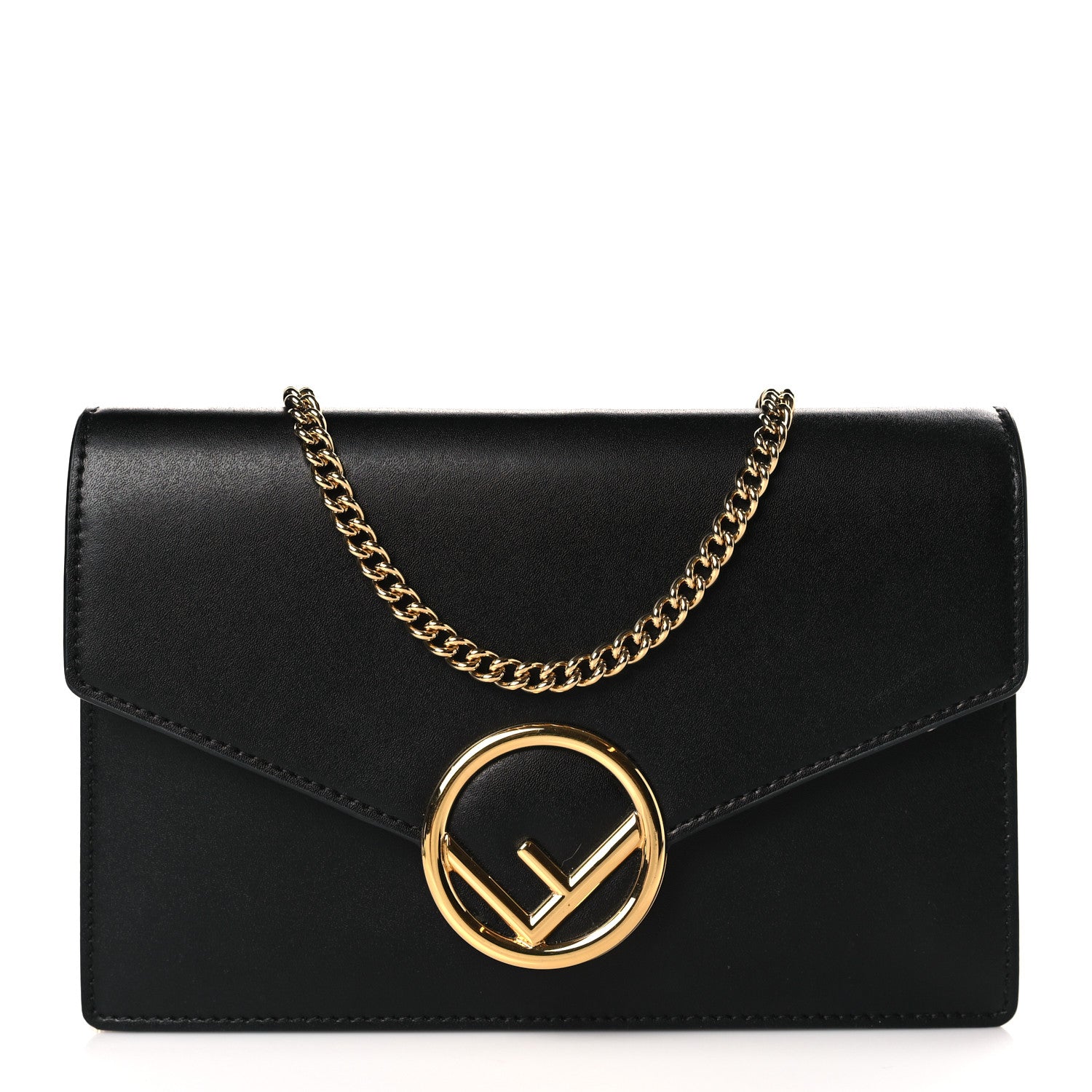 Fendi Vitello Liberty Lucido F is Fendi Medium Envelope Wallet on Chain Black 1 of 9
