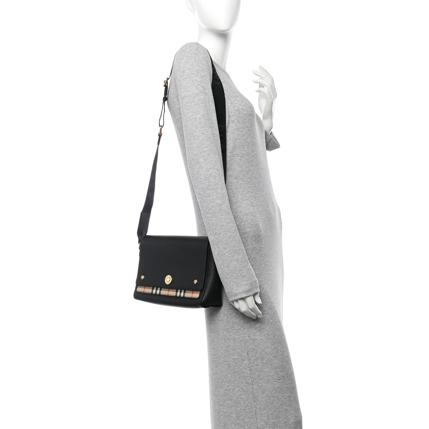 Grainy Calfskin Vintage Check Note Crossbody Bag Black