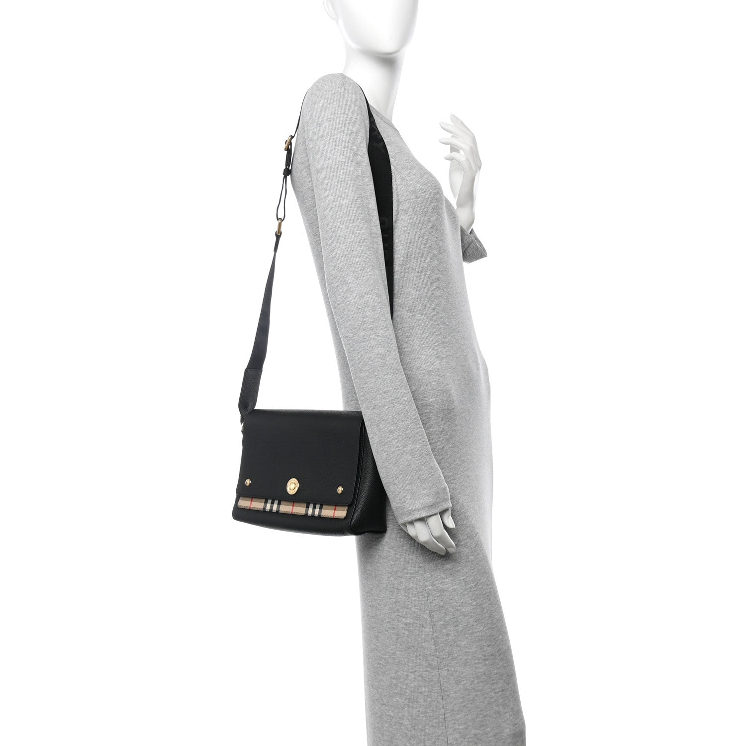 Burberry Grainy Calfskin Vintage Check Note Crossbody Bag Black 2 of 11