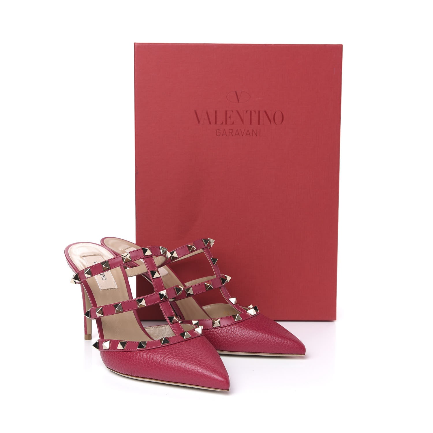Valentino Garavani Pebbled Rockstud 90mm Cage Mules 38 Raspberry 9 of 9
