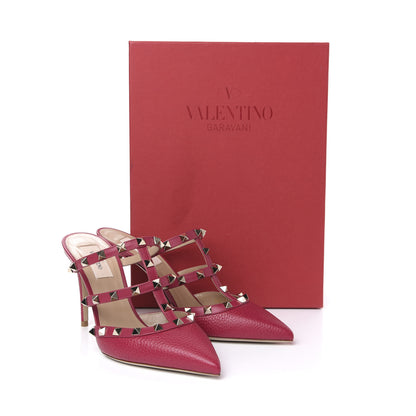 Valentino Garavani Pebbled Rockstud 90mm Cage Mules 38 Raspberry 9 of 9