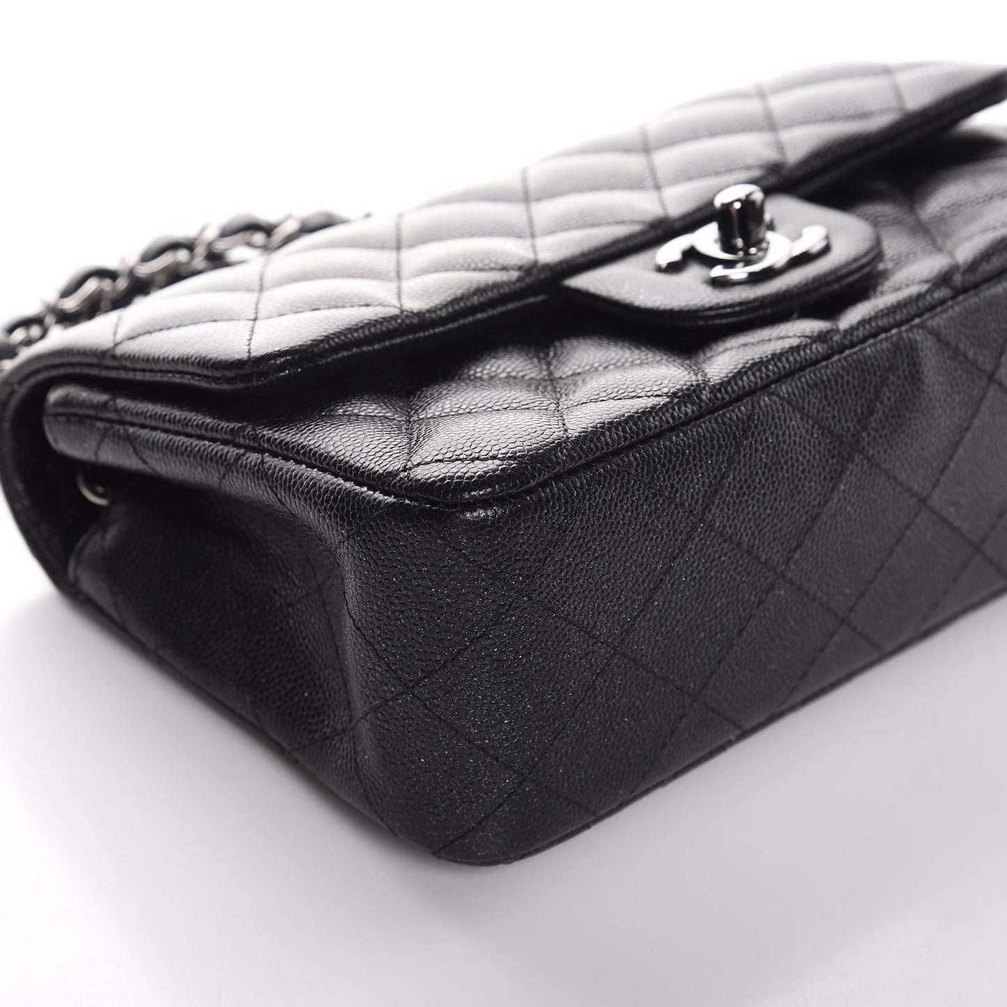 Iridescent Caviar Quilted Mini Rectangular Flap Black