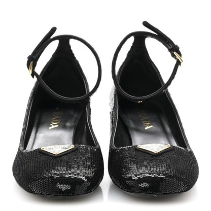 Prada Sequin Triangle Pumps 37.5 Black 3 of 11