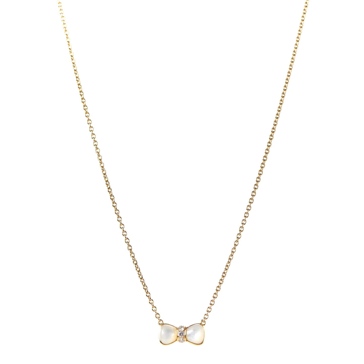 18K Yellow Gold Diamond Mother of Pearl Bow Pendant Necklace