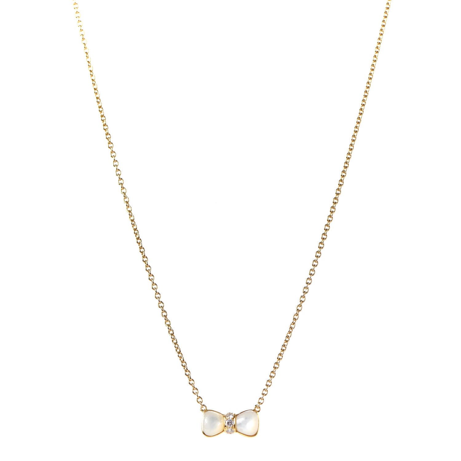 Van Cleef & Arpels 18K Yellow Gold Diamond Mother of Pearl Bow Pendant Necklace 1 of 5