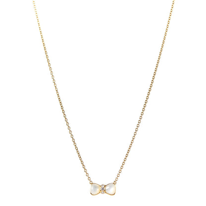 Van Cleef & Arpels 18K Yellow Gold Diamond Mother of Pearl Bow Pendant Necklace 1 of 5