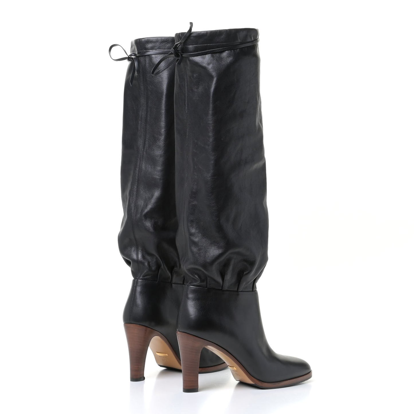 Deauville Calfskin Cinched Knee High Boots 37.5 Black