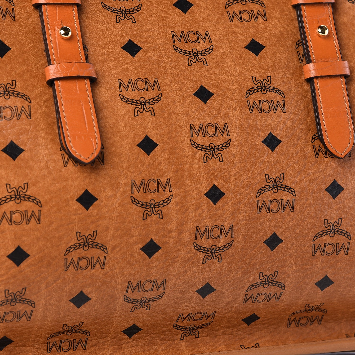 MCM Visetos Calfskin Crocodile Embossed Double Zip Tote Cognac 11 of 12