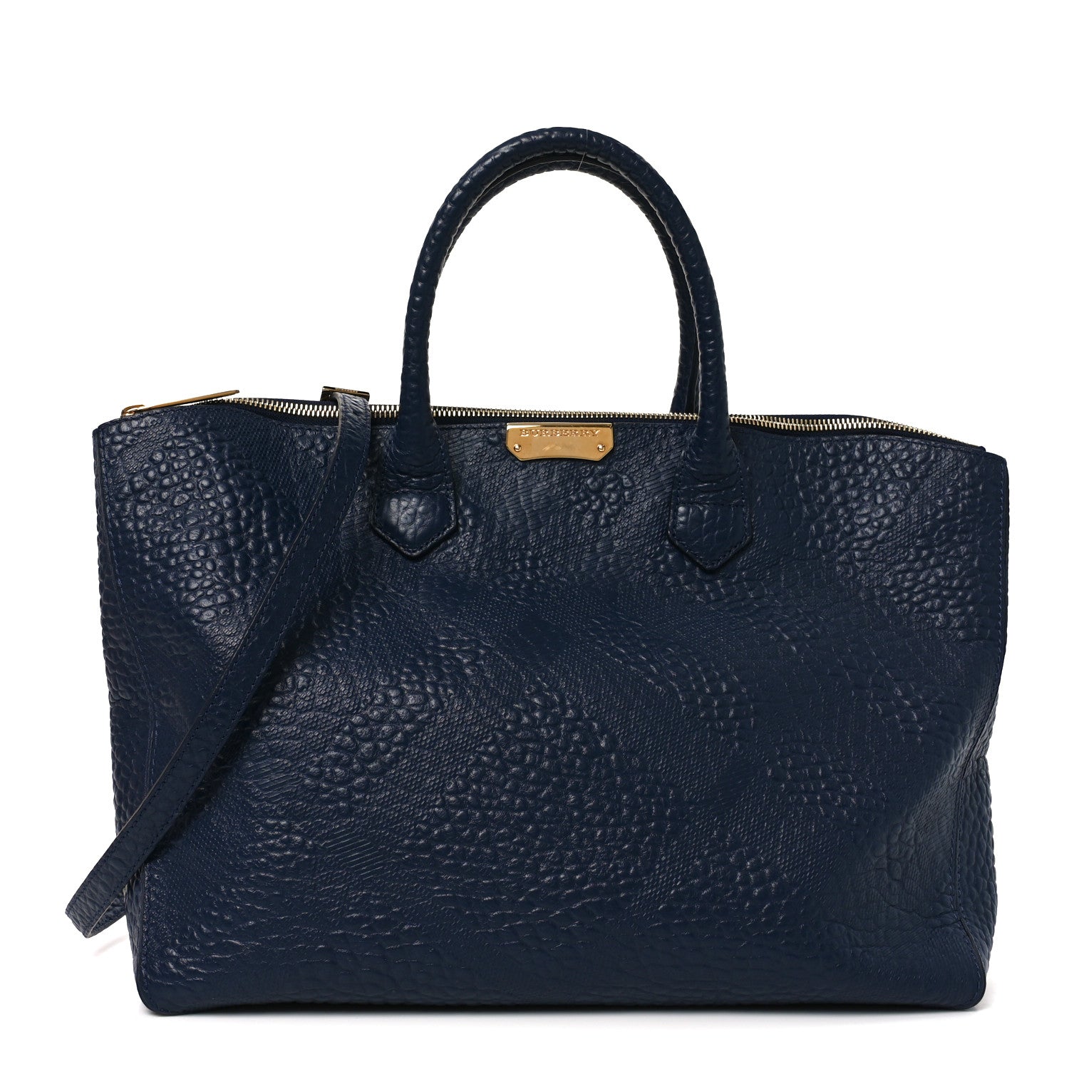 Burberry Heritage Grain Check Embossed Medium Dewsbury Tote Blue Carbon 1 of 9