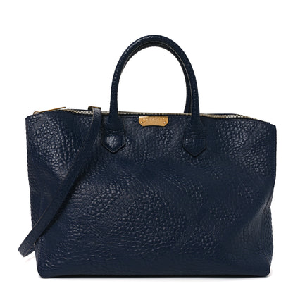 Burberry Heritage Grain Check Embossed Medium Dewsbury Tote Blue Carbon 1 of 9