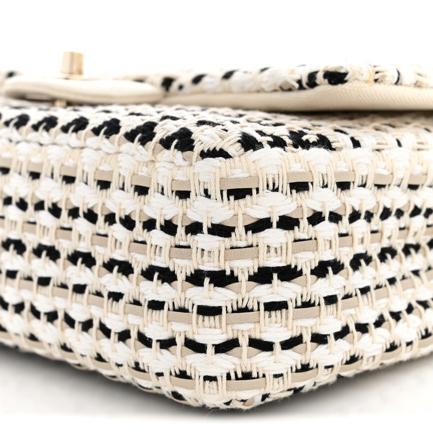 Cotton Raffia Lambskin Woven Medium Single Flap Beige Beige Black