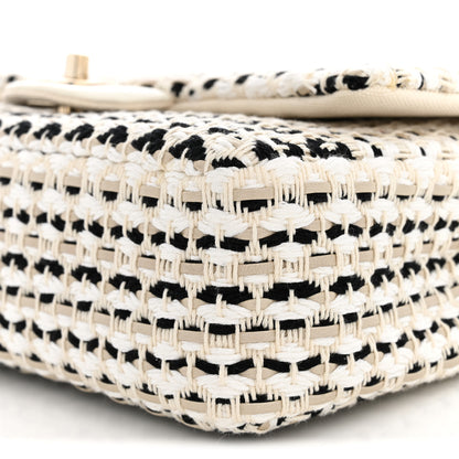 Chanel Cotton Raffia Lambskin Woven Medium Single Flap Beige Beige Black 9 of 10