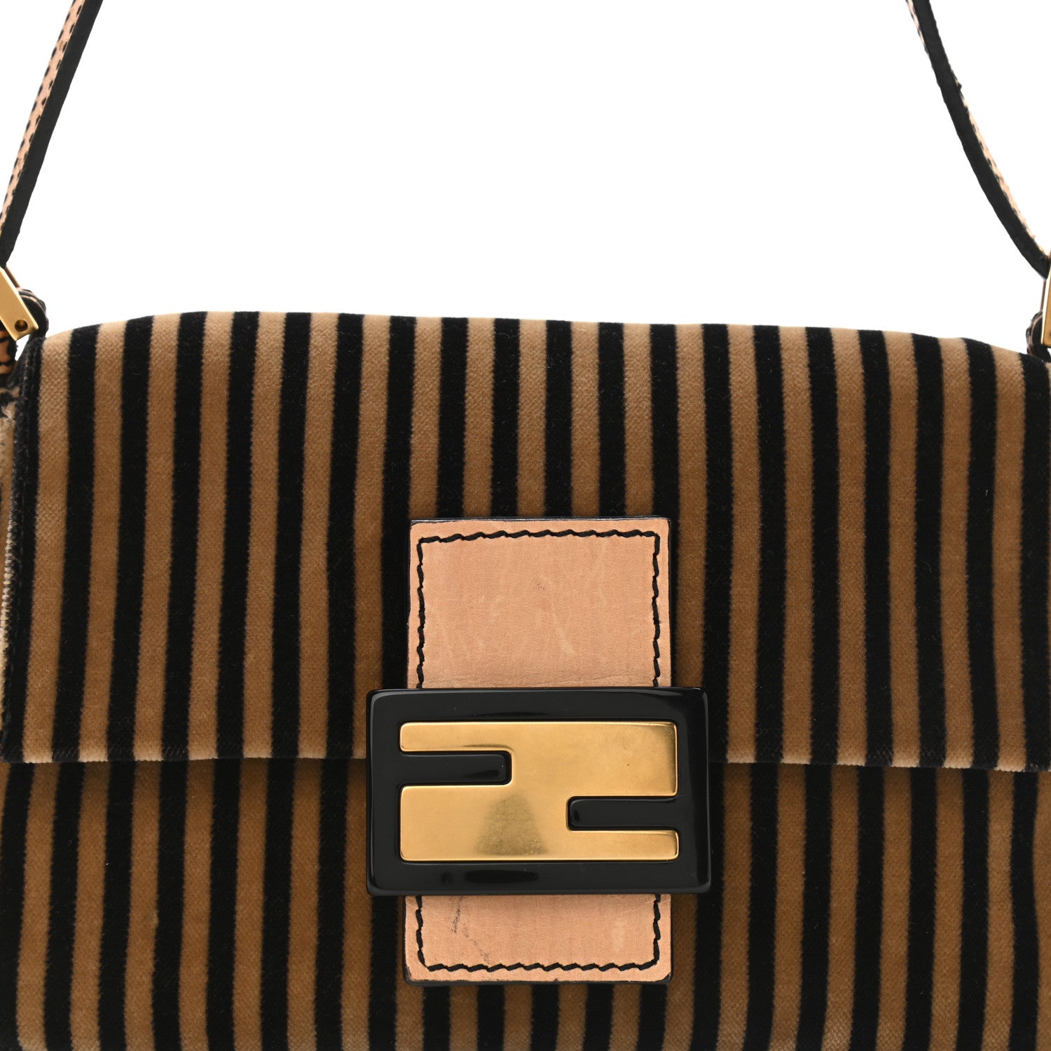 Fendi Velvet Striped Mini Mama Black Beige 9 of 12