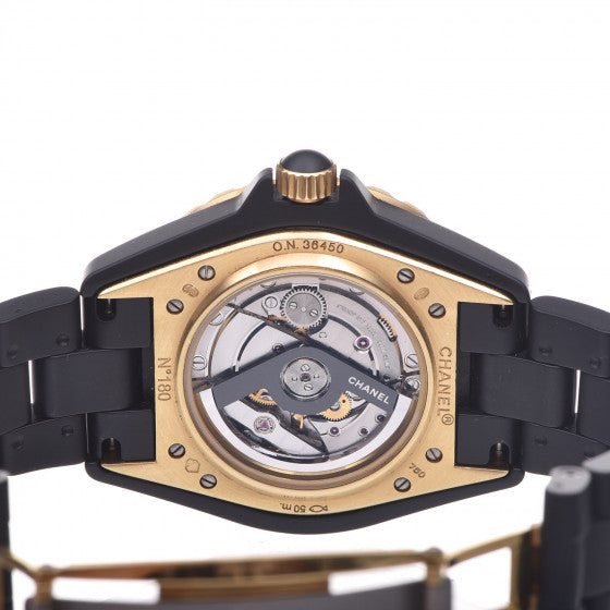 Chanel Stainless Steel 18K Yellow Gold Matte Ceramic 41mm J12 Automatic Watch Black 5 of 6