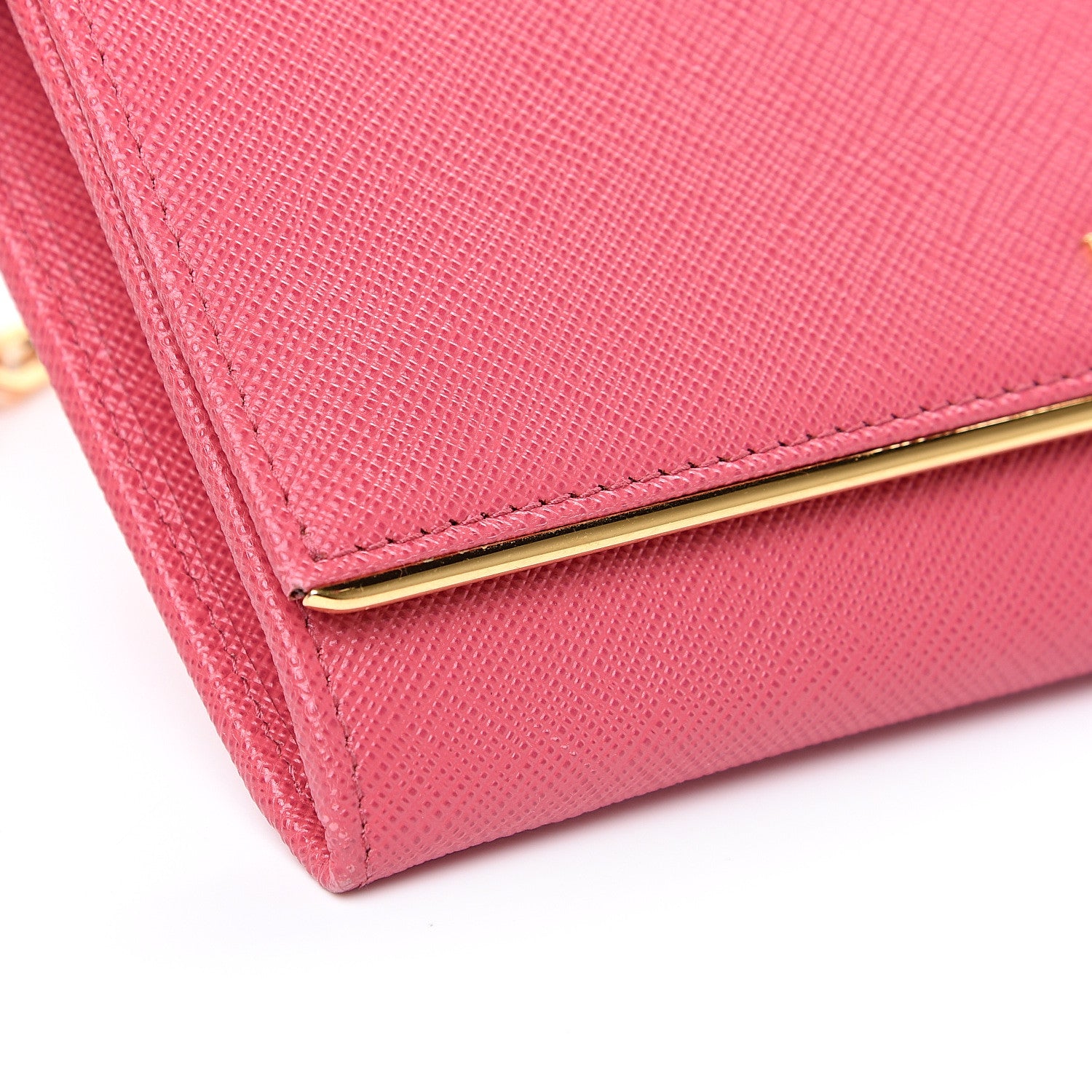 Prada Saffiano Metal Bar Chain Wallet Peonia 6 of 10