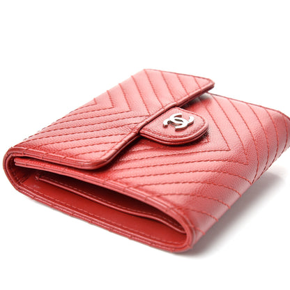 Chanel Caviar Chevron Quilted Compact Flap Wallet Dark Red 5 of 11