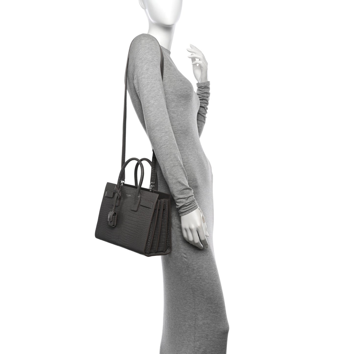 Calfskin Crocodile Embossed Baby Sac De Jour Fog