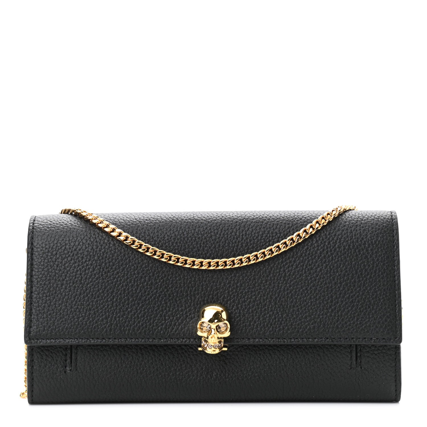 Alexander McQueen Pebbled Calfskin Skull Wallet on Chain Black