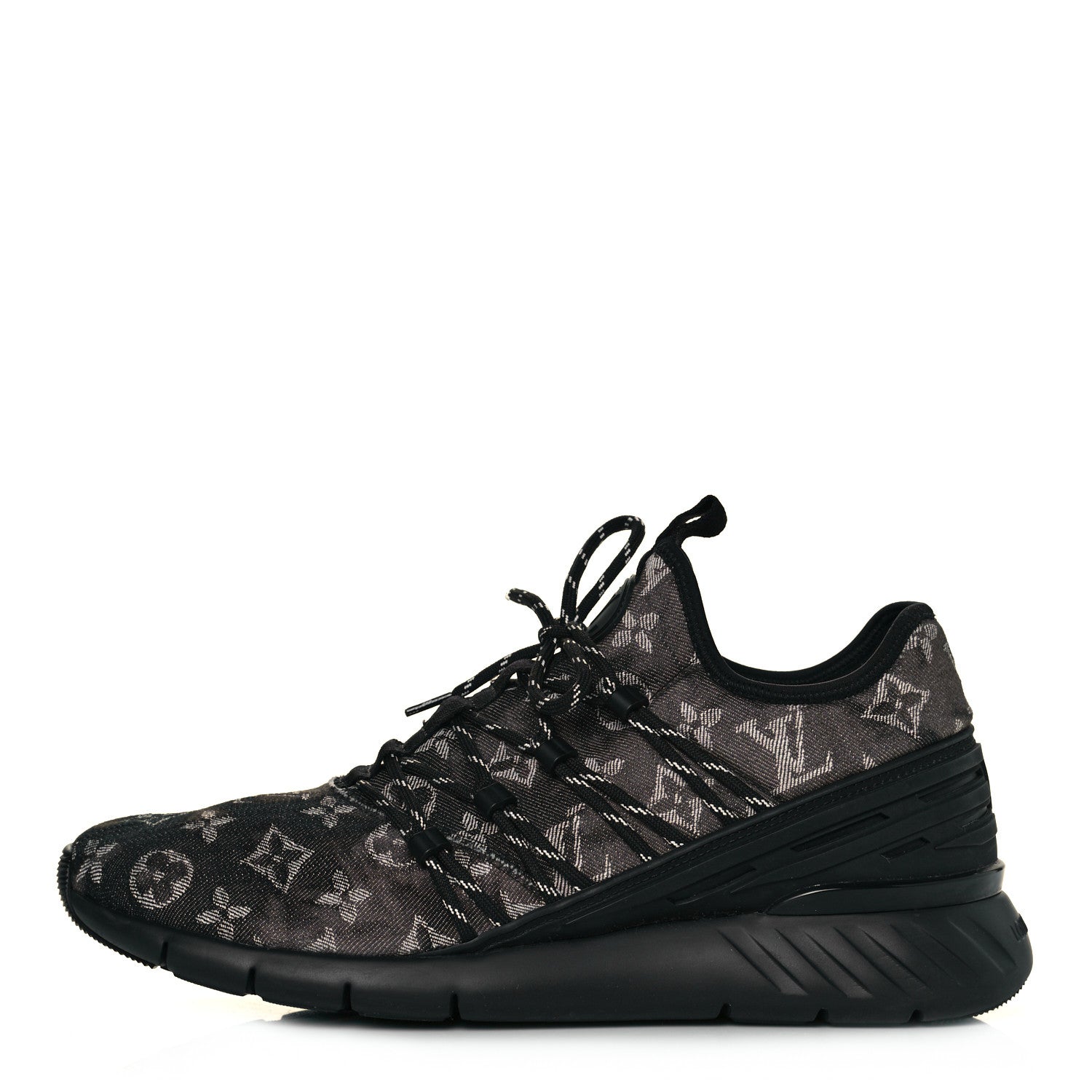 Louis Vuitton Denim Rubber Monogram Tie Dye Mens Fastlane Low Sneakers 8.5 Black 1 of 6
