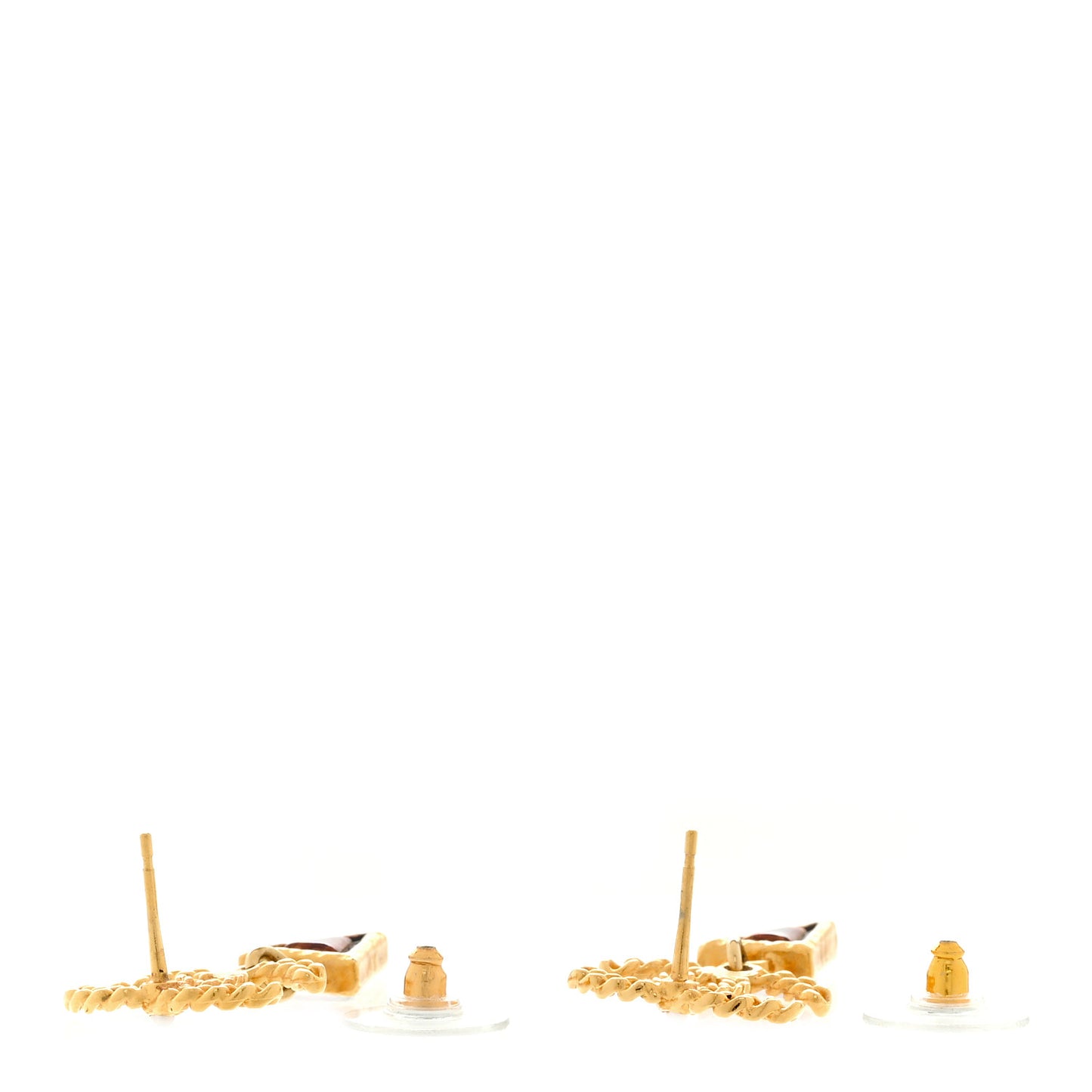 Resin Pearl Chain CC Triangular Drop Earrings Gold Brown White