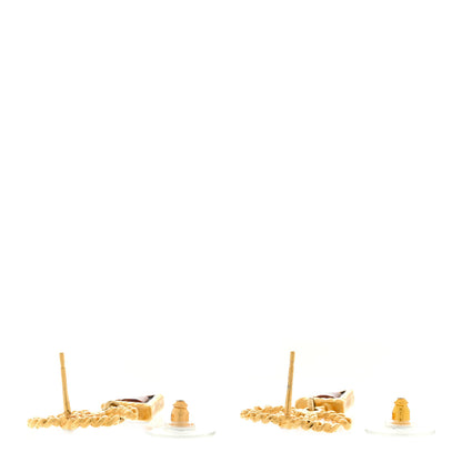 Chanel Resin Pearl Chain CC Triangular Drop Earrings Gold Brown White 4 of 5